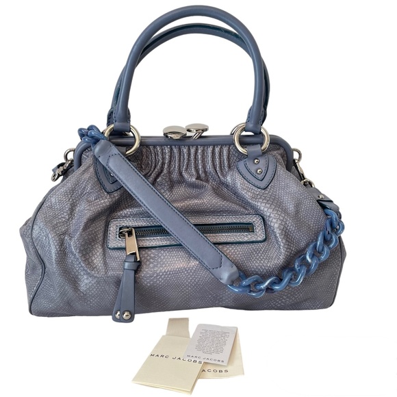 Marc Jacobs Handbags - Marc Jacobs Smoke Blue Snakeskin Embossed Stam Resort Hand Bag